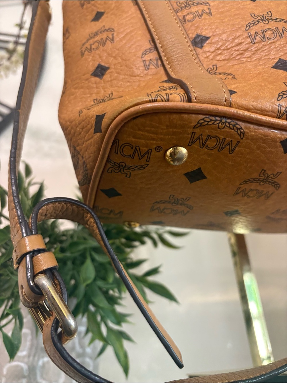 MCM Cognac Visetos Monogram Tote Bag Crossbody Shoulder - Picture 8 of 16